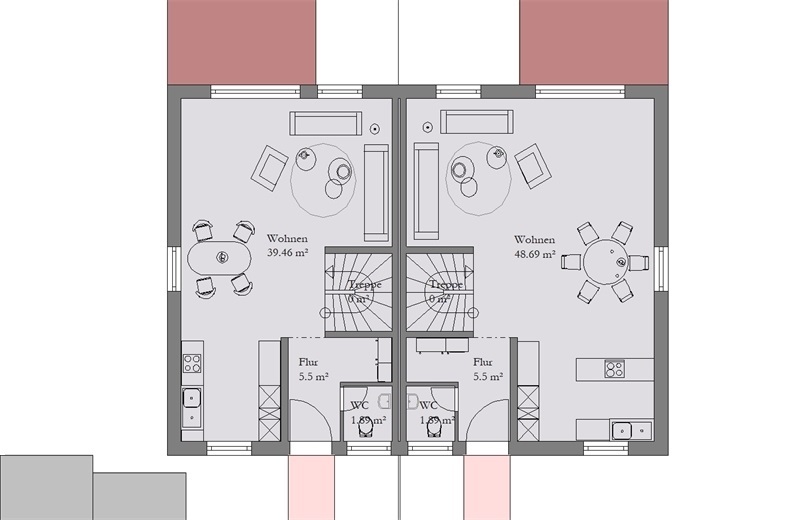 PrI 9312 Grundriss EG H1 Doppelhaush�lfte Rodgau