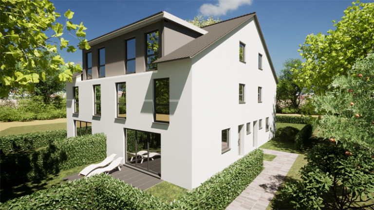 PrI 9326 Ansicht Haus 1+2 Rodgau - Dudenhofen Reiheneckhaus Rodgau! Top moderne KfW 40 NH -REH2- in Planung mit Terrasse und Tiefgarage - provisionsfrei!